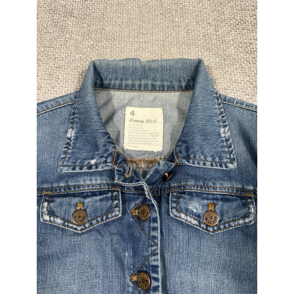 J Crew Denim Jacket Womens 4 Blue Bowery Distressed Jean Cropped Faded Preppy - Picture 7 of 13
